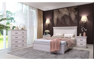 Спальня Неаполь 2 Ясень анкор светлый (патина "серебро") экокожа «polo» белая.